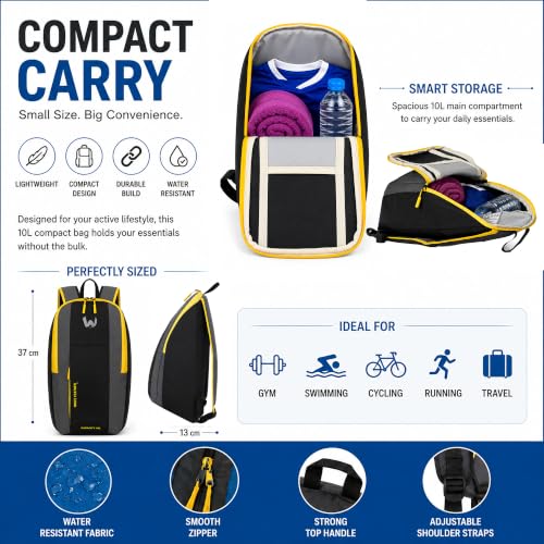 Image of White Feather Dinky Compact Backpack | 10L Lightweight Daypack for Gym Cycling Running Travel Water Resistant Small Casual Bag Men Women (Blue Grey 14X8X6 Inches) | Color BLACK & Grey