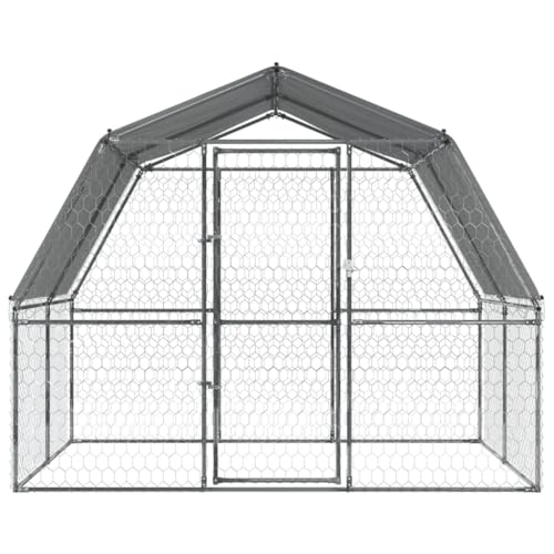 vidaXL Hundekäfig 2 STK., Hundezwinger mit Wasserfestes Dach Tür, Outdoor Hundehaus Maschen-Design, Hundehütte, Silbern Verzinkter Stahl