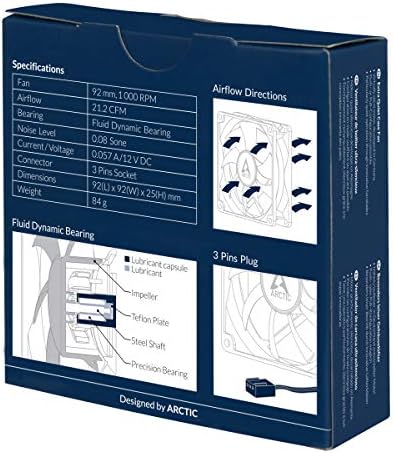 ARCTIC F9 Silent - 92 mm Case Fan, Very quiet motor, Computer, Almost inaudible, Push- or Pull Configuration, Fan Speed: 1000 RPM - Black