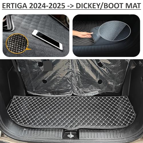 Image of Vahan Expo Premium 7D Car Mat Full Set for Ertiga (2024-25) with Boot Mat || Luxury Double-Stich 7D Car Floor Mat for Car Complete Set || 100% Waterproof and Washable || Black