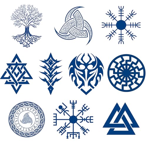 CUTELIILI 10 Pcs Celtic Viking Tattoos Nordic Tattoo for the Back of Hands and Forearms, Cool Bule Tribal Face Tattoo Viking