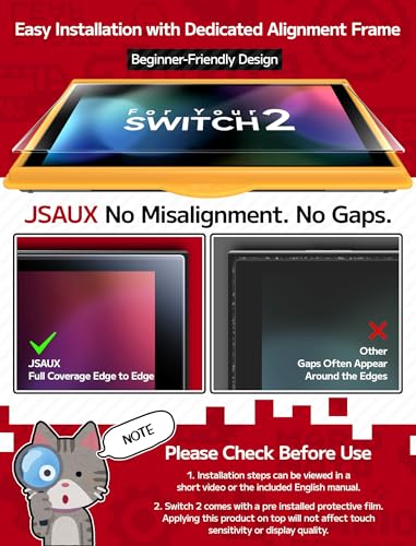 Image of JSAUX 2-Pack Anti-Glare Screen Protector for Nintendo Switch 2, Matte Tempered Glass Protector Easy to Install with Guiding Frame 9H Hardness Scratch Resistant Accessories for Switch2