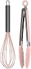 Country Kitchen Stainless Steel Silicone Tipped Kitchen Food BBQ and Cooking Tongs for Non Stick Cookware, BPA Fee, Stylish, Sturdy, Locking, Grill Tongs, Gunmetal, Tong and Whisk Set, Gray