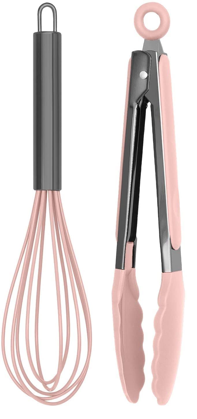 Country KitchenCountry Kitchen 10" Whisk and Tong Kitchenware Set for Nonstick Cookware, Silicone and Stainless Steel Accessories for Cooking, Baking, Frying, Grilling, Blending and Serving