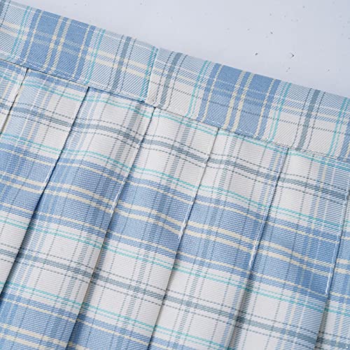 Jhaoyu Girls Pleated Skirt Elastic Waist Plaid A-Line Skirts With Lining Shorts School Uniform Sky Blue 11-12 Years thumb #3