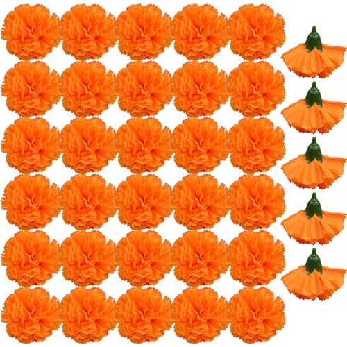 NYGGTYK Lot de 35 têtes d'œillets artificielles, fleurs simulées, têtes séchées décoratives, adaptées pour les centres commerciaux, les fêtes, les décorations...