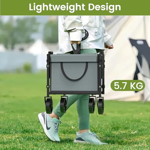 Collapsible Wagon with Wheels, 220 lbs Wagons Carts Foldable Wagon Cart with Flexible Handle, Lightweight Portable Folding Utility Grocery Shopping Cart for Grocery Sports Garden Camping, Gray