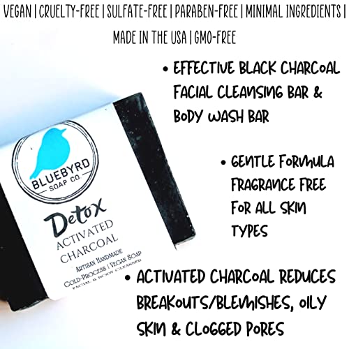Bluebyrd Soap Co. Detox Activated Charcoal Bar Soap | Detoxifying Natural Facial Cleanser Bar For Acne, Blackheads, Eczema, Psoriasis, Sensitive Skin | Organic Black Soap For Oily Skin Purifying, Non-Gmo, Unscented, Vegan, Paraben Free, 5Oz. (Detox, Bar) #TOP2