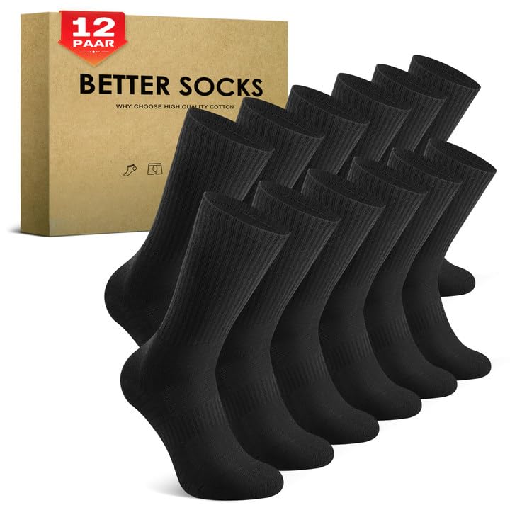 TUUHAW 6/12 Paia Calzini Uomo e Donna Sportivi Lunghe Cotone Sport Calzettoni con Buona Elasticità Alti Socks Calze Traspiranti