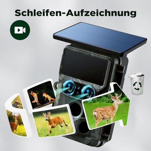 VOOPEAK Duales Objektiv Solar Wildkamera WLAN 4K 30FPS 60MP, Sternenlicht Nachtsicht Wildtierkamera...