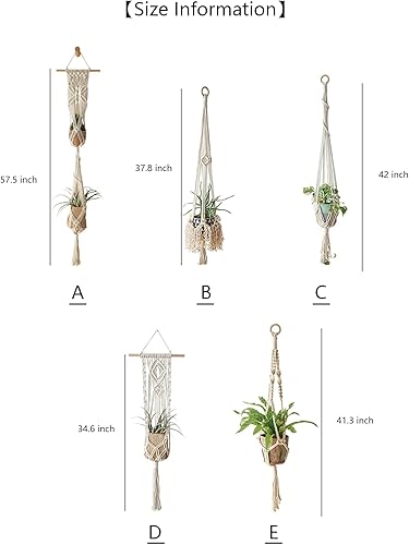 Miniatura 7 de Paquete de 5 perchas para plantas de macramé, macetas colgantes de cuerda de algodón, macetas decorativas para interiores y exteriores, decoración
