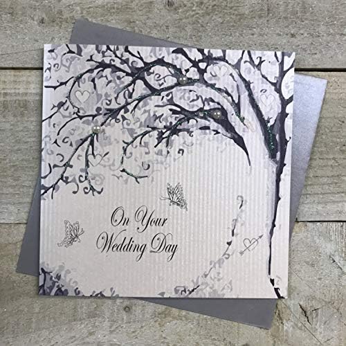 White Cotton Cards Tarjeta de Boda Hecha a Mano On Your Wedding Day, PD27, Blanco, 16cm x 16cm