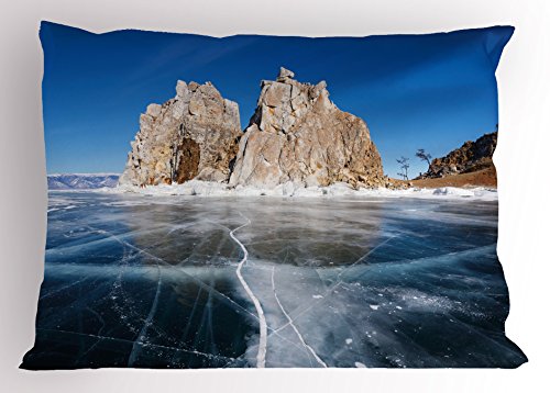 Ambesonne Winter Pillow Sham, Frozen Lake Baikal in Siberia Icicles Scenic Nature Structure Cold Climate, Decorative Standard Size Printed Pillowcase, 26