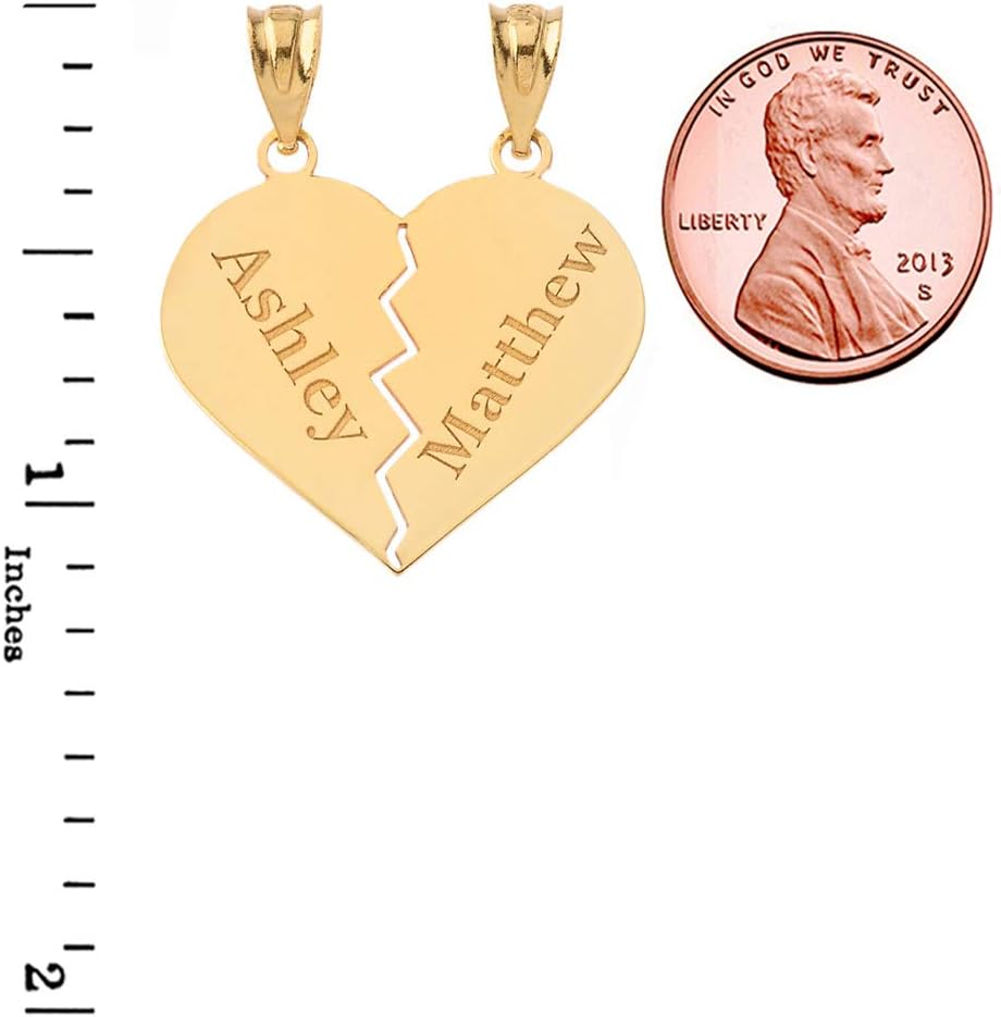 Certified 14k Yellow Gold Personalized Breakable Heart Charm Pendant Custom Engraved with Any Name