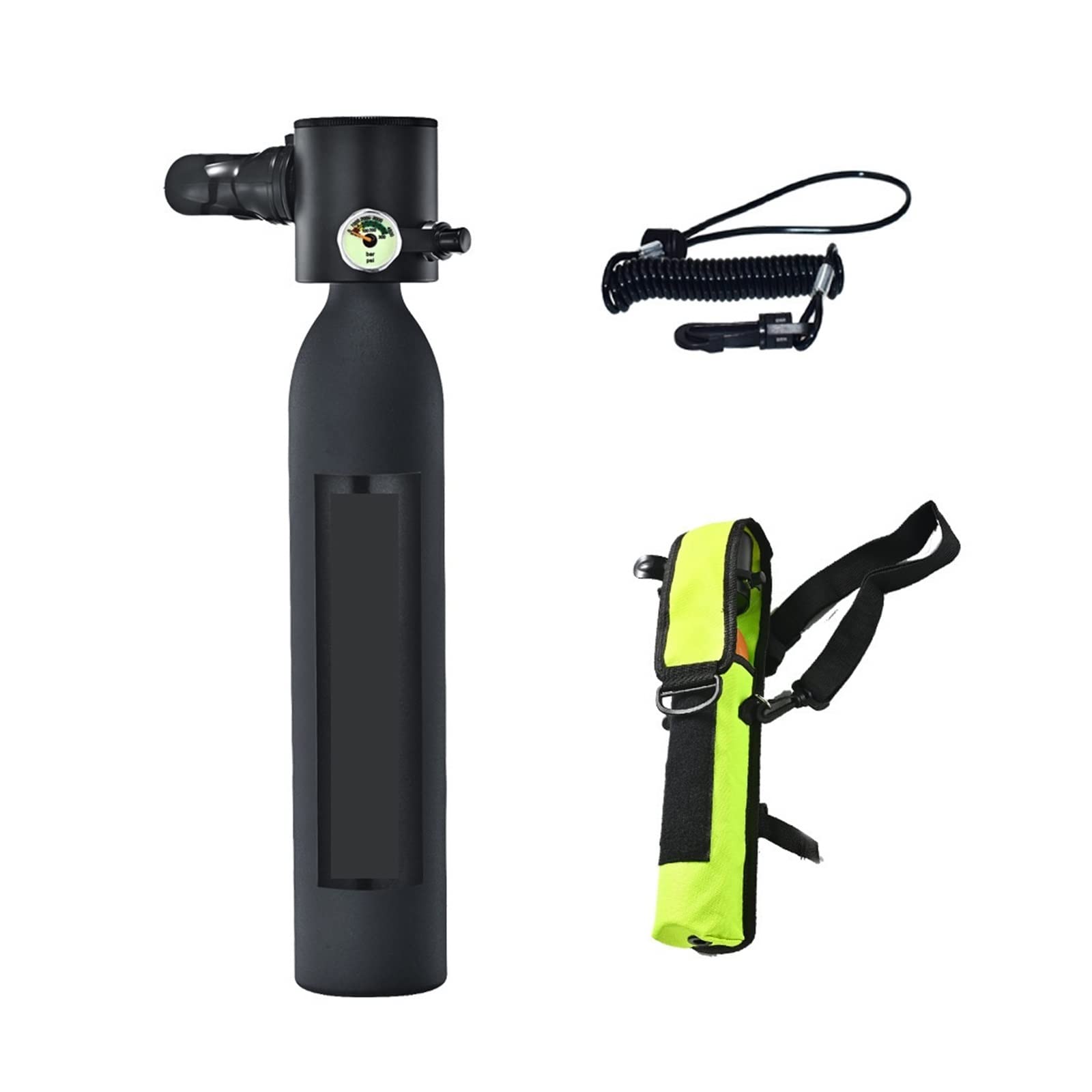 Portable Dive Cylinder, Portable Underwater Emergency Spare Gas Cylinders Equipped with A Full Set of Diving Respirators(Black Package A)