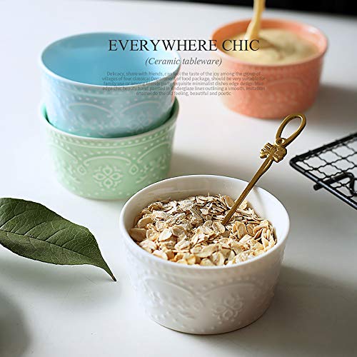 BonNoces Porcelain Embossed Ramekins Souffle Bowls Dishes, 6 Oz Pudding Bowls Dishes Cup for Baking, Set of 5