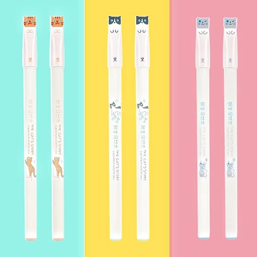 Miniatura 6 de Bolígrafos de gato, 6 bolígrafos kawaii para gatos, regalos para amantes de los gatos, bolígrafos de tinta negra de 0.015 in, bolígrafos de gel de