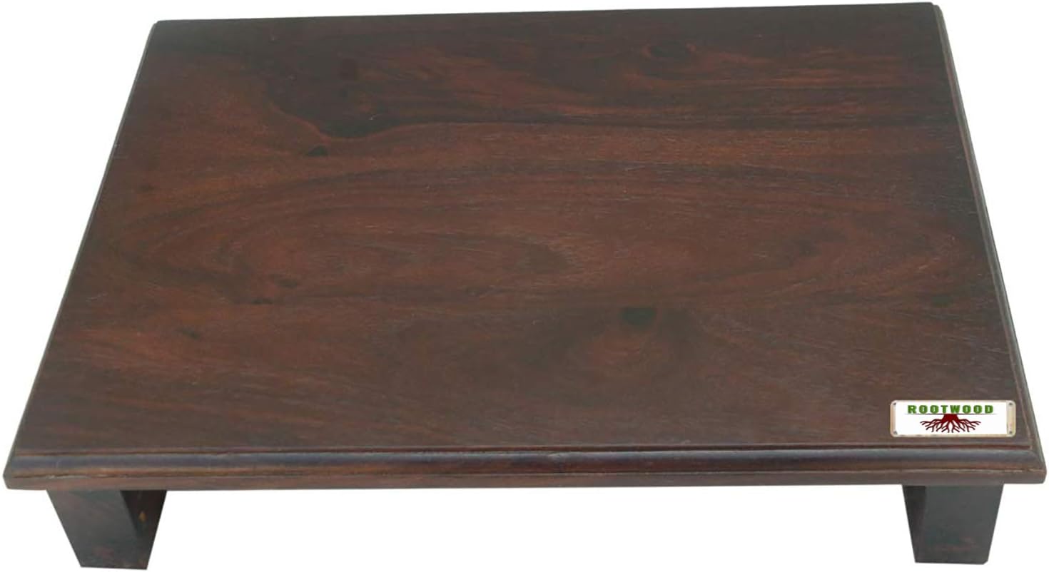 ROOTWOOD Wood Pooja Chowki (14.1 x 10.2 x 3 inch, Brown)