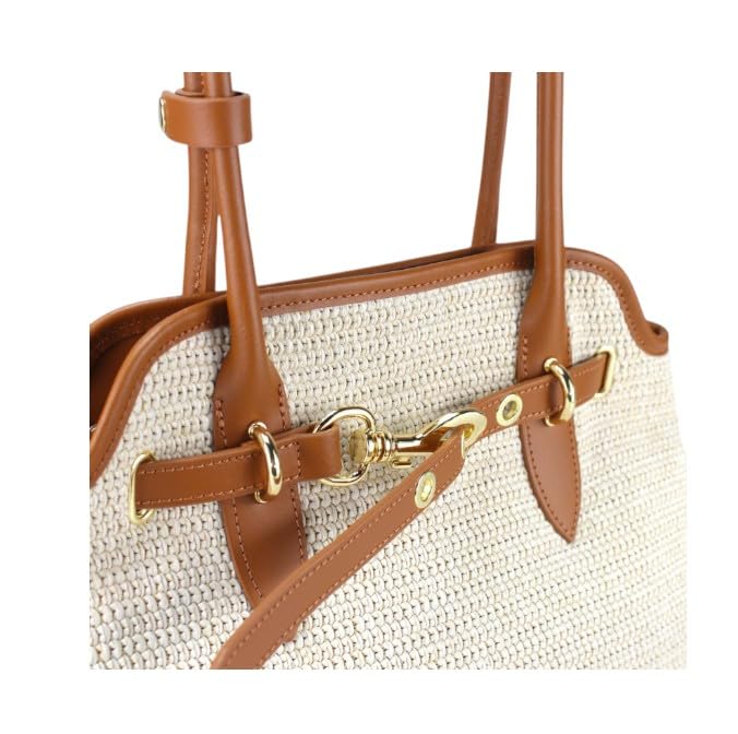 Donna Borsa a Spalla in vera Pelle e Rafia Modello RODI 38x20x11 Made in Italy