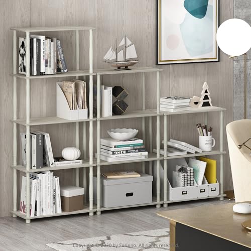 Image of Furinno Turn-N-Tube 5-Tier Multipurpose Shelf / Display Rack / Storage Shelf / Bookshelf, Classic Tubes, Sonoma Oak /White