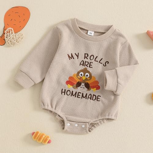 My First Thanksgiving Baby Girl Boy Outfit Turkey Embroidery Bubble Romper Long Sleeve Sweatshirt Fall Winter Clothes3