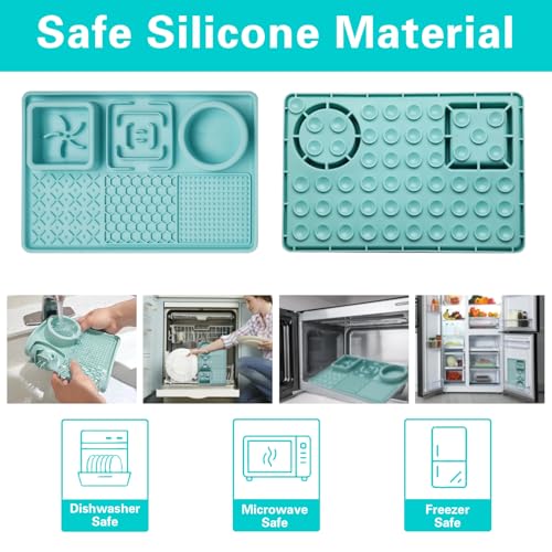 Dog Lick Mat Slow Feeder Bowl, Dogs Cat Licking Pad for Butter Yogurt Peanut Frozen Food, Pets Treats Feeding Mat for Anxiety Relief, Dog Puzzle Enrichment Toys Silicone (Green, 11.9\"x7.9\") - Thumbnail 5