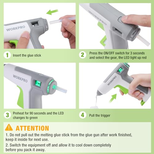 WORKPRO Cordless Glue Gun 3.6V with 20pcs Glue Sticks (7x100mm), Fast Preheating Hot Glue Gun with 2500mAh Lithium-ion Battery, Crafting with Indicator Light, White - Image 6