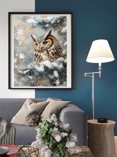 Image of Moohue 14CT Counted Cross Stitch Kits for Adults Printed Stamped Cross Stitch Patterns Kits Cross Stitch Supplies (Winter Animal Owl)