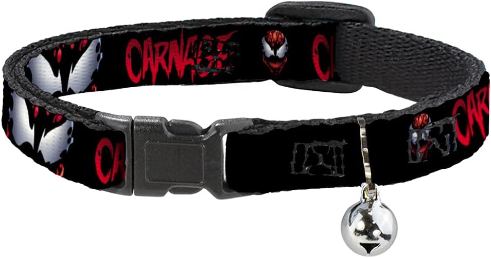 Cat Collar Breakaway Carnage Face Eyes Black Red White 8 to 12 Inches 0.5 Inch Wide