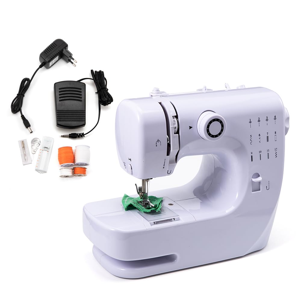 Macchina da cucire elettrica portatile per principianti, mini macchina da cucire per adulti con kit da cucito a 12 punti