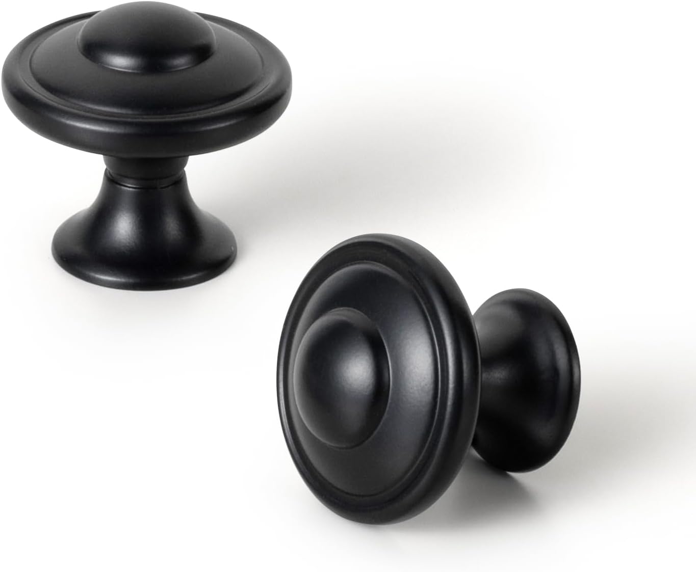 Set of 12 Matte Black Cabinet Knobs with Layered Concentric Ring Design – Modern Decorative Handles for Classic and Contemporary Style Kitchen Drawer