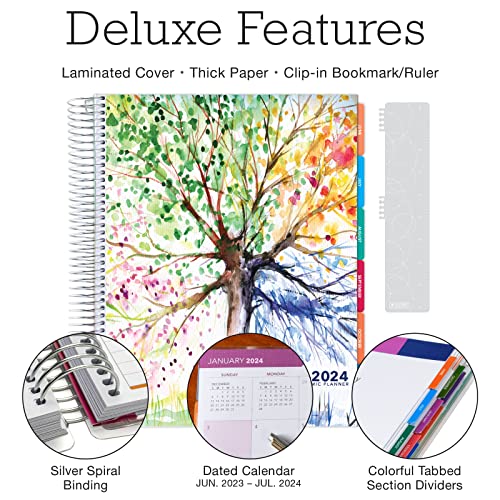 Global Printed Products Deluxe Academic 2023-2024 Planner: 8.5"X11" Includes Page Tabs, Bookmark, Planning Stickers, Pocket Folder Daily Weekly Monthly Planner Yearly Agenda (Tree Seasons) #TOP8