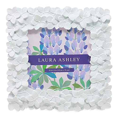Laura Ashley 4X4 White Flower Textured Hand-Crafted Resin Picture Frame W/ Easel & Hook For Tabletop & Wall Display, Decorative Floral Design Home Décor, Photo Gallery, Art (4X4, White) #TOP1