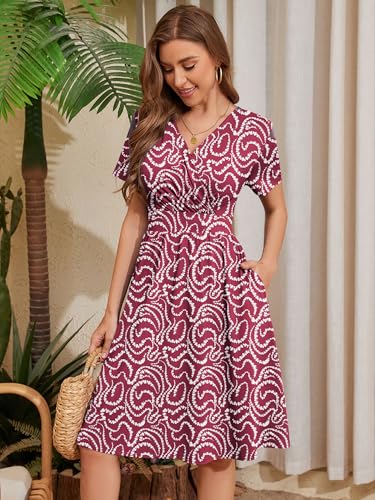 Image of Heymoments Womens Summer Short Sleeve Casual Dresses V-Neck Beach Dress with Pockets S-2XL