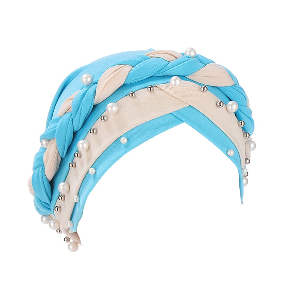 Fxhixiy Women Hijab Beading Pearl Braid Turban Hat Head Scarf Cancer Chemo Beanies Bandana Headwrap Cap