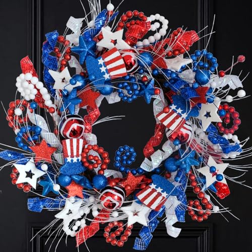 CIR OASES 20-Inch Patriotic Wreath for 4th of July Decorations