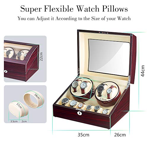 Maselex Automatic Watch Winder with Quiet Mabuchi Motor ,4+6 Watches Storage Box Case for Rolex, Fit Lady and Man Automatic Watch - 21 Rotation Modes