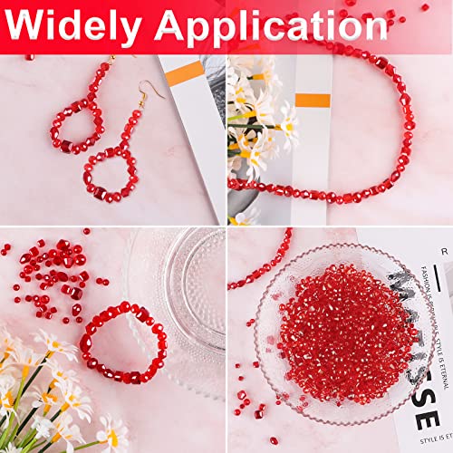 Crystal Beads, 600 Pcs Glass Beads, Assorted Crystal Beads for Jewelry Making, Rondelle Jewelry Beads with Container Box, Glass Beads Bulk for DIY Necklace Bracelet Earring(4/6/8mm, Red Color)