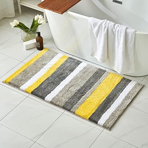 MIULEE Bath Mats Extra Soft Non Slip Absorbent Shower Mat Bathroom Rug Door Mat Inside Kitchen Rugs Carpet Washable for Bedroom Kitchen Entrance 17x24 Inch 40x60cm Black and Grey