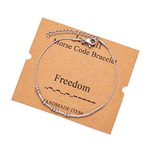 Image of JoycuFF Inspirational Morse Code Bracelets for Women Silver Beads Jewelry Encouragement Mantra Gifts for Her