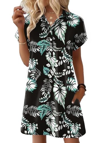 Image of HOTOUCH Womens Summer Shirt Dress 2026 Short Sleeve Floral Shift Dress Casual Loose Flowy Beach Sundress with Pockets