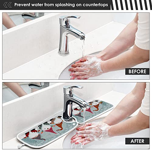 winter gnomes snowflake faucet sink mat for kitchen 2 pack red christmas tree snowman bathroom drying mat absorbent splash water catcher mats microfiber cloth drip protector splash pad 14x5 inches