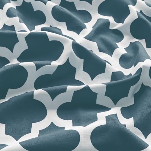 Image of HOMEMONDE Door Curtains Set Of 2 - Cotton Quatrefoil Curtain 7 Feet Long, Hand Block Print Hangs With Eyelets, (Blue - 84 Inches)(Eyelet)