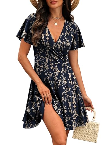 Image of RUMIA Women Casual Dresses Wrap V Neck Dress A-Line Summer Sundress Fashion