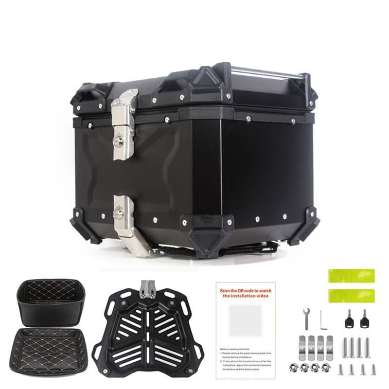 Garvee Baúl De Aluminio Negro Mate para Motocicleta De 55 l. Estuche Impermeable y Antipolvo para Casco, con Cerradura De Seguridad, Cierre Rápido, Bandas Reflectantes, Respaldo y Antirrobo.