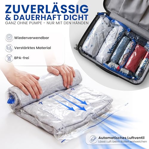 myHodo Vakuumierbeutel zum Rollen (14 Stück) für Kleidung (3 Größen - 70x50 60x40 50x35cm), Kompressionsbeutel, große Reise Vakuumbeutel, Vacuum Storage Bags, Kleiderbeutel für Reisen & Rucksack