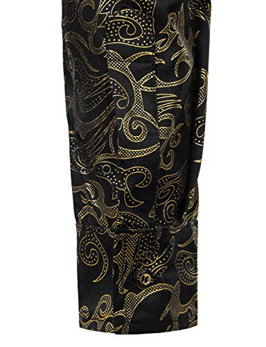 ZEROYAA Men's Luxury Gold Prom Design Slim Fit Long Sleeve Button up Party Dress Shirts