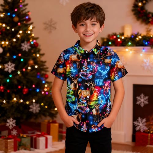 Image of uideazone Boys Novelty Print Short Sleeve Button Down Hawaiian Shirt 5-14Y