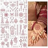 HZHSGLY 12 feuilles de tatouages temporaires, tatouages temporaires pour femmes, autocollants de tatouages rouges indiens, faux tatouages imperméables pour le cou, la poitrine, les bras et les jambes