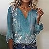 Angxiwan Deal of The Day Oversize T Shirts for Women UK Women's Loose Casual Ethnic Print Seven Point Cuff Cuff Top V Neck T Shirt Tool UK Light Blue #1